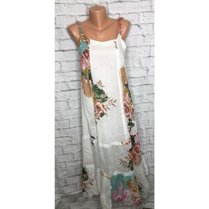 Z&L Europe Woman Cotton Floral Maxi Dress Boho Tiered Strappy Pompoms Flowy S